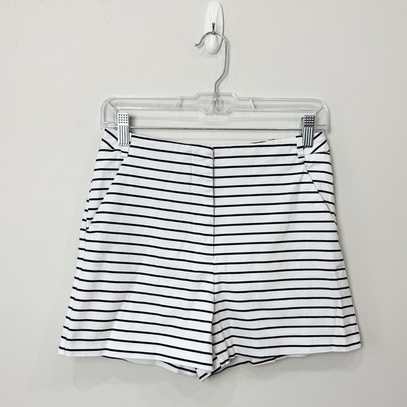 Zara Dressy Nautical Stripe Shorts White Navy Blue High Waist - Picture 1 of 5